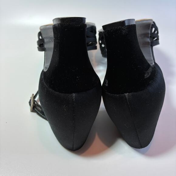 Talbots T-strap Heels 9.5 black velvet and satin Made in Italy Elegant Dressy - Picture 7 of 7